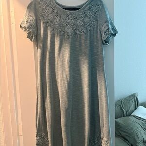 Soft Surroundings Lace Yoke Short Sleeve Tunic - Gray